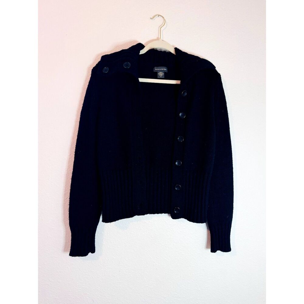 Banana Republic Crop Length 100% Wool Thick Knit Turtleneck Cardigan Sweater